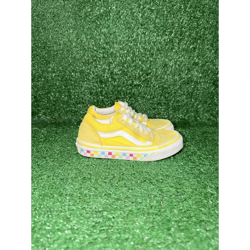 Vans Old Skool Checkerboard Toddler Size 11C Yellow Skate Shoe Casual Sneakers